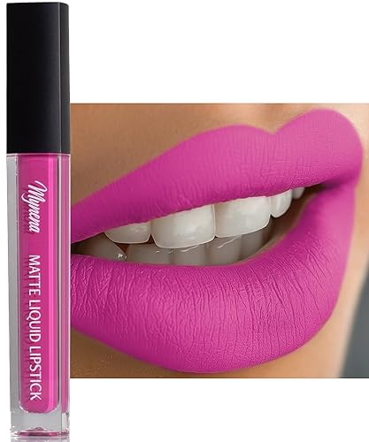 Mynena Lápiz labial rosa intenso mate a prueba de besos, impermeable, ligero, sin talco, sin mica, sin gluten, sin parabenos  Rosa