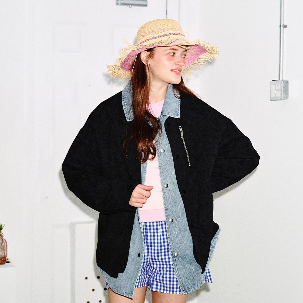 Unisex Color Block Denim Jacket for Men, Spring Autumn Punk Style Loose Patchwork Lapel Coat