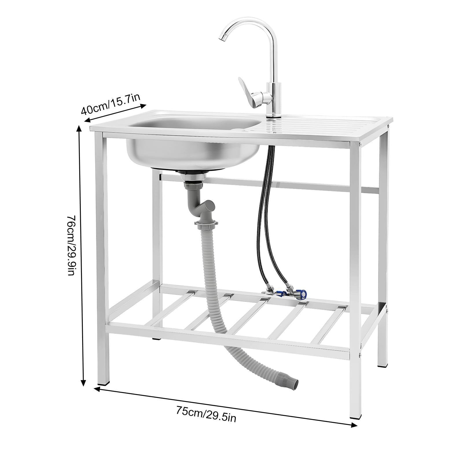 Évier commercial - En acier inoxydable - Lavabo mobile - Lavabo de cuisine - Avec robinet - Établi - Pour restaurant, buanderie, camping