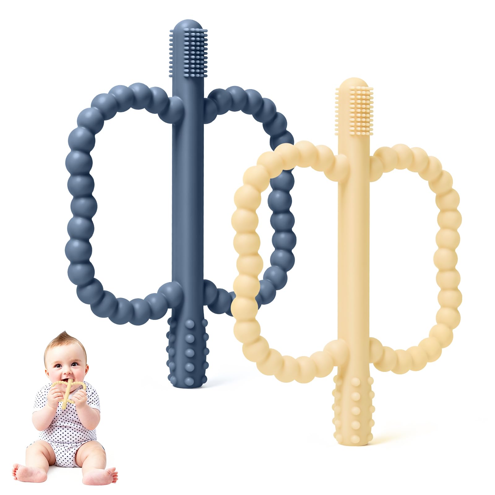 Silicone Teething Ring Toothbrush for Baby, Food-Grade Teething Pacifier, BPA-Free, Multifunctional Teething Ring for Teething & Oral Care, Easy-Grasp Teething Pacifier for Sensory Teething Rattle