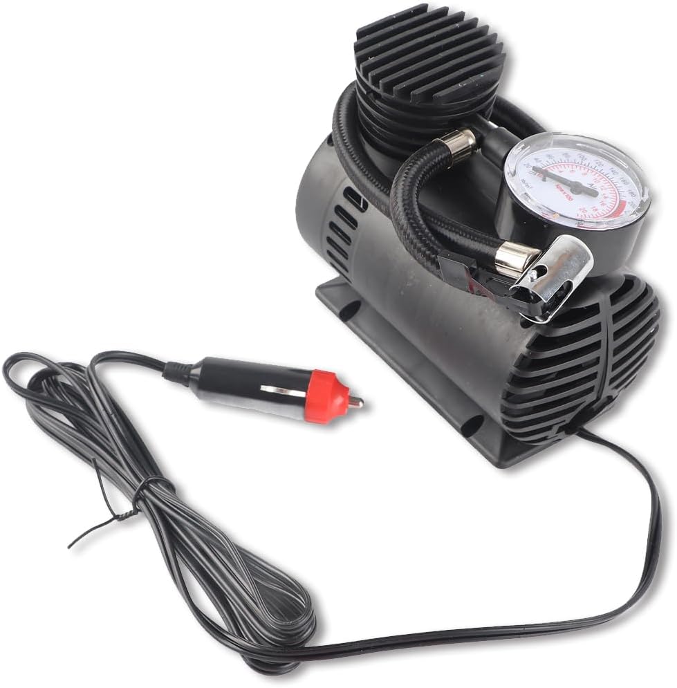 Portable Tire Inflator Air Compressor 120W 12V Fast Heat Dissipation, Accurate Dial for Automobile, Motorcycle, Bike, Rubber Boat, and Sports Balls, Essential Car Accessories