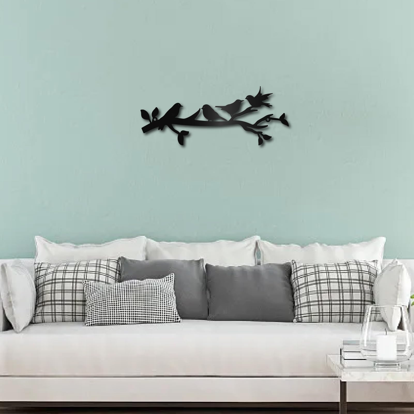 ESTART Metalen vogels muurkunst, metalen levendige vogels op tak silhouet wanddecoratie zwarte bladeren met vogel buiten opknoping muursculptuur voor thuis balkon tuin (vintage kleur, klein