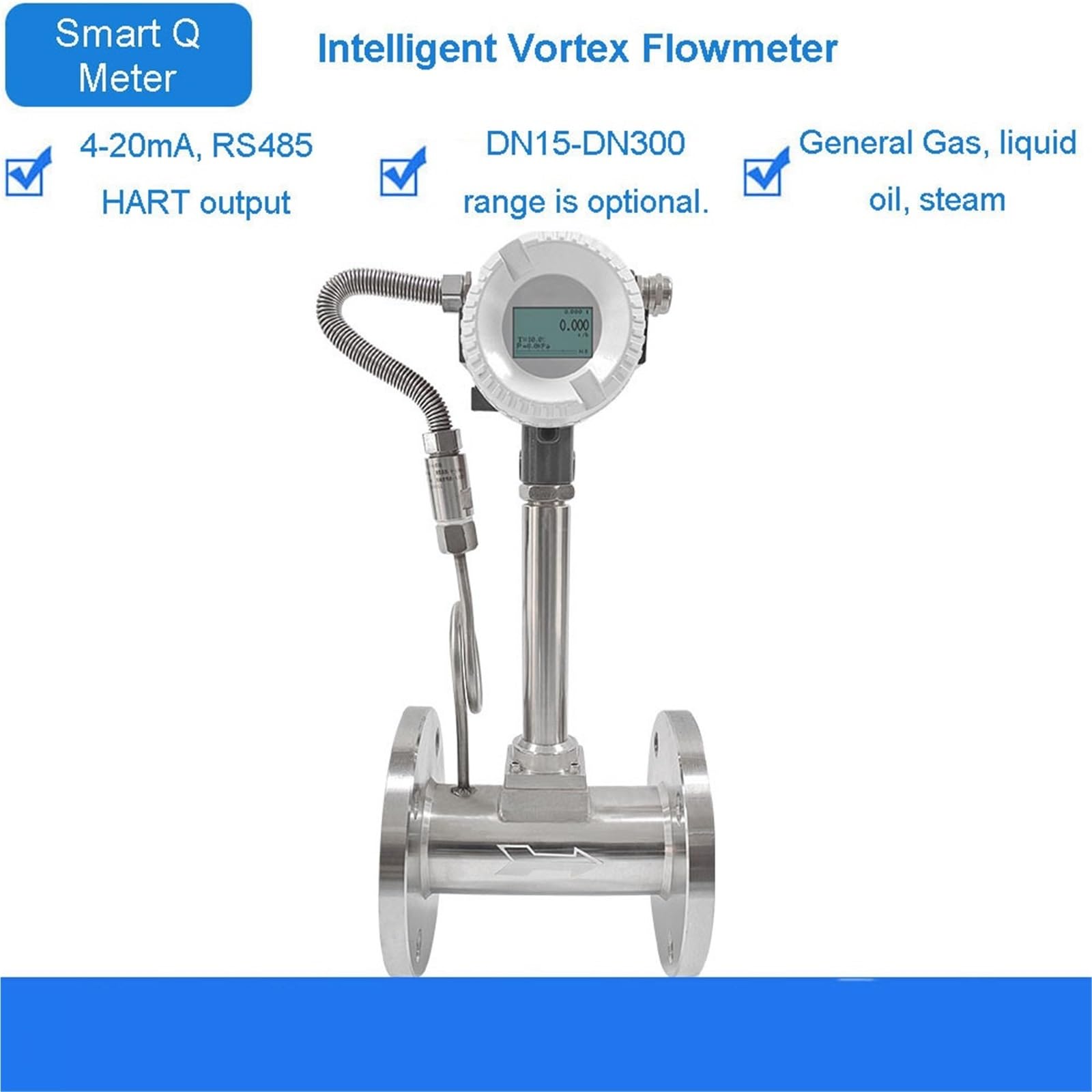 Caudalímetro Vortex inteligente Vapor Gasóleo LUGB acero inoxidable DN50/80 | DN100 LCD,RS485 output