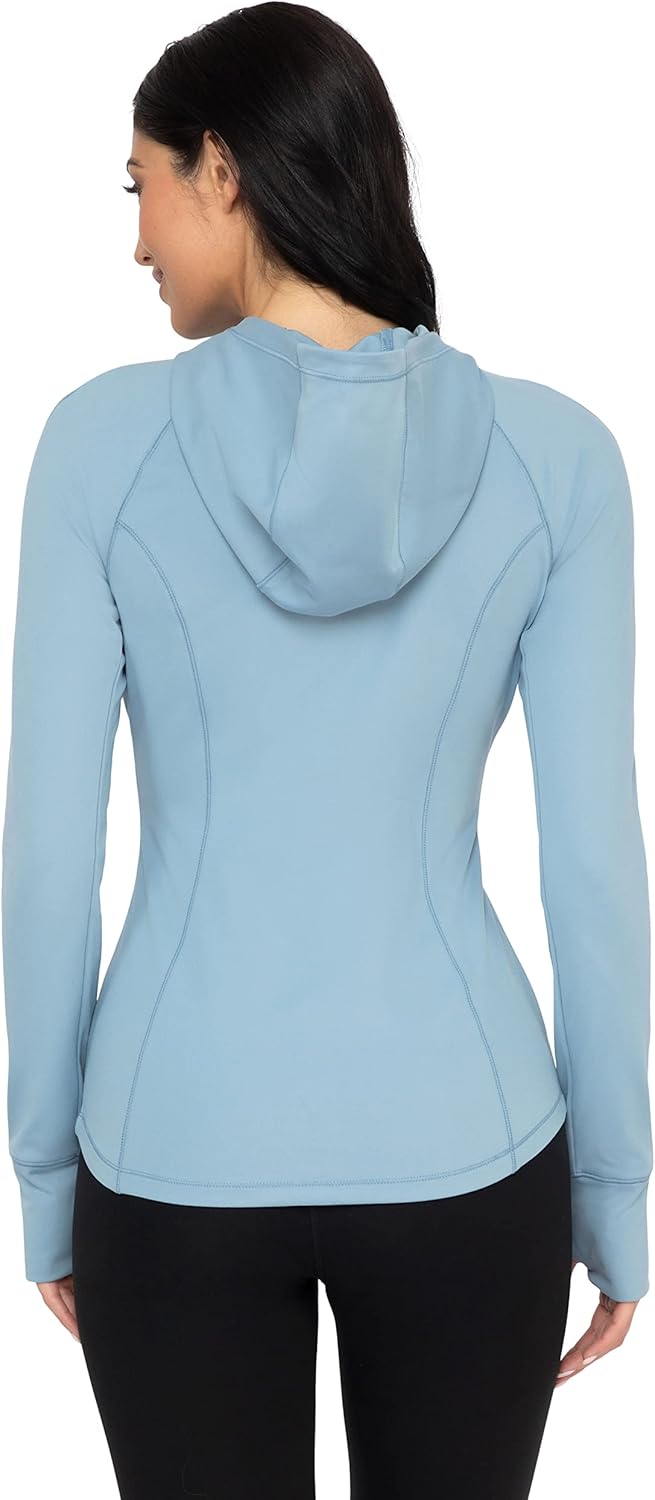 Yogalicious Lux Full-Zip Hooded Running Workout Yoga Jacket - Faded Denim - Small - Image 5