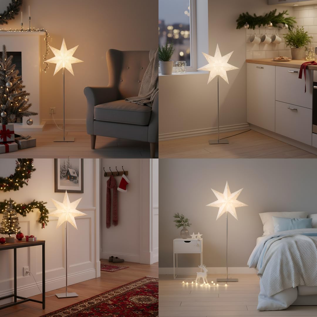 Sensy Mini Standleuchte Stern 83 cm - Papierstern mit Metallfuß