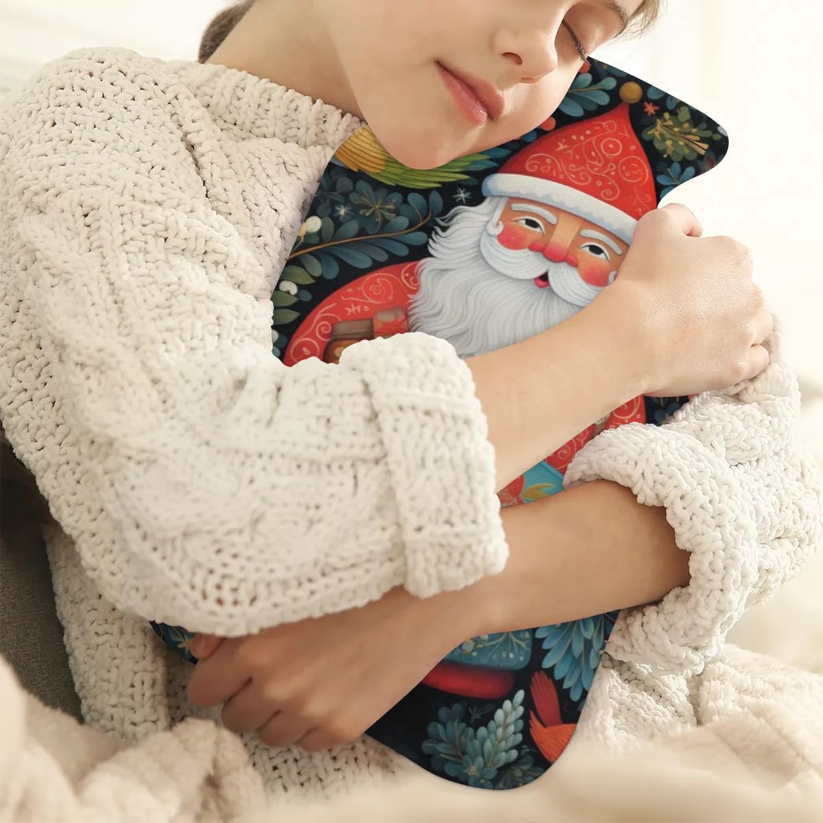 Hot Water Bottle with Soft Cover,2L Xmas Santa Claus Hot Water Bag for Hot and Cold Compress, Hand Feet Warmer, Glitter Santa Claus Rubber Hot or Cold Water Bottle Halloween Christmas Decorations