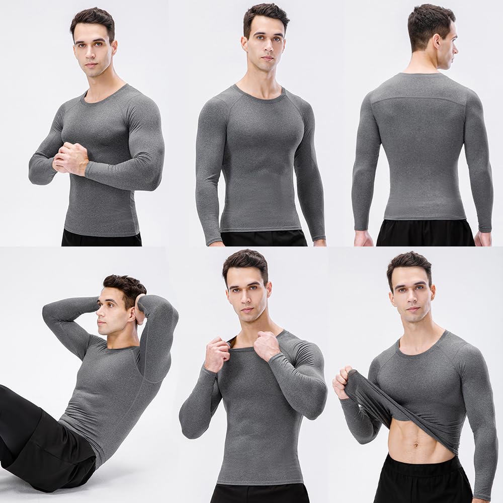 BLAIS 3 Piezas de Camisetas de compresión de Manga Larga atléticas para Hombre, Camiseta de Entrenamiento de Secado rápido, Camisetas para Correr