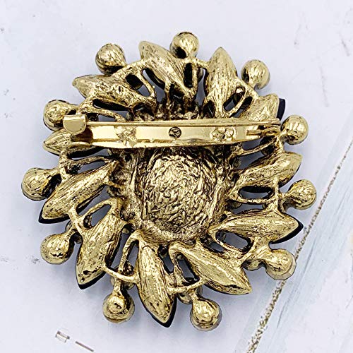 Image of SELOVO Flower Rhinestone Statement Brooch Pin Broach Antique Gold Tone