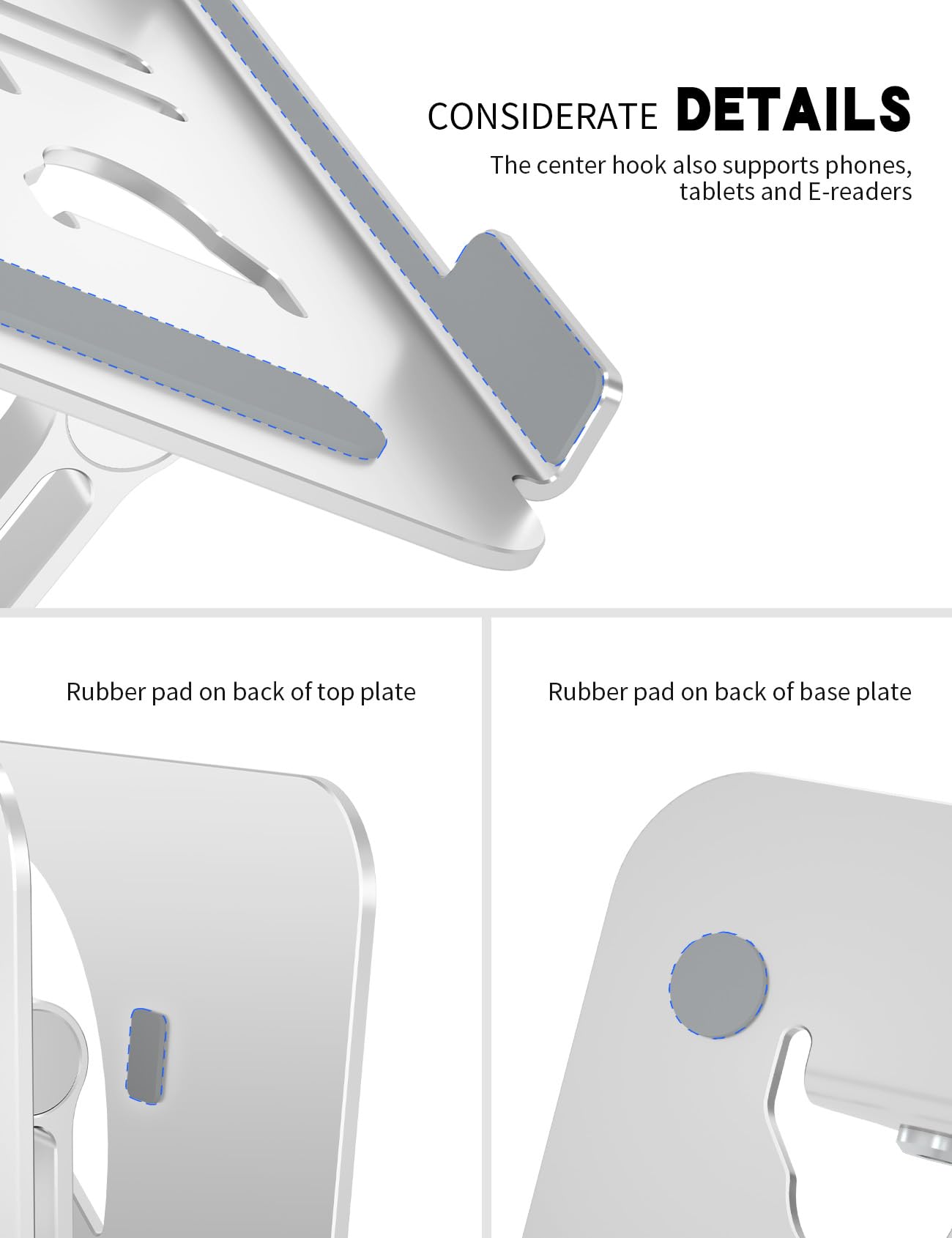 Soporte ergonómico para laptop, soporte ajustable para laptop, compatible con MacBook Air/Pro, Dell XPS, Lenovo, HP y todos los portátiles de hasta 15.6 pulgadas (plateado)