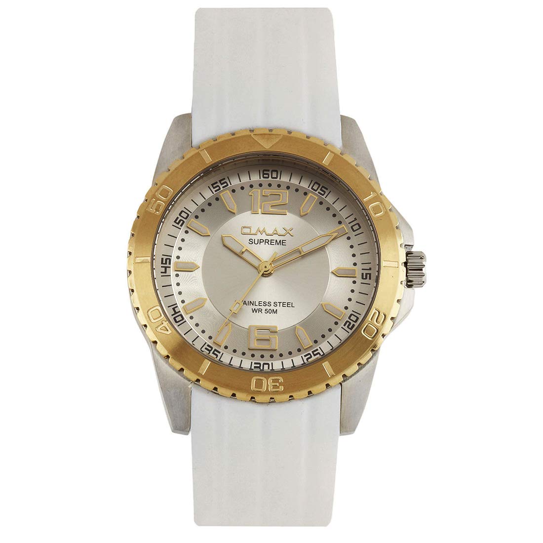 Analog Quartz White Dial Watch with Silver Gold Tone and Long Lasting White Colour Silicone Strap for Smart Men-SS278