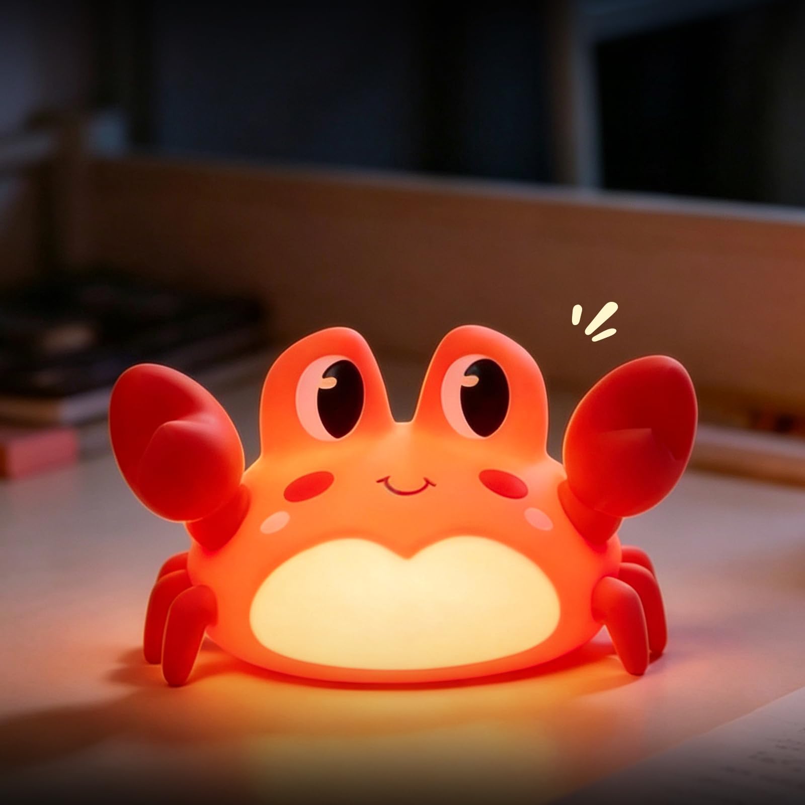 ATSUI Crab Night Light for Kids, Food Grade Silicone, Rechargeable, Tap Fun Kawaii Lamp for Kids Room, Adjustable Brightness, Cute Stuff for Boys Girls, Cute Gifts for Baby Children
