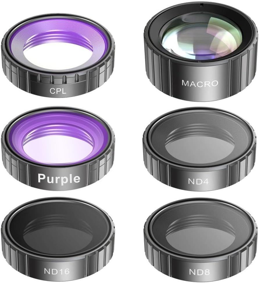Ourlife 6 Pack Lens Filter Set Compatible with Action Camera,CPL ND32 ND16 ND8 Purple Macro Polarizing Neutral Density HD Filter Lens Protector Cover for M81TR