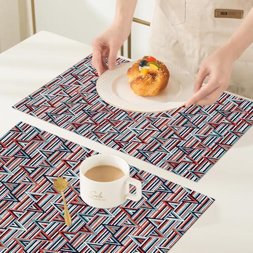 DASNK Table Mats Set of 4 Woven Vinyl Place Mats for Dinner Table Washable & Durable Indoor/Outdoor Use Table Accessories,Tribal Decor,Striped African Abstract Ethnic Pattern with Creative Tr,12x18in - Image 4