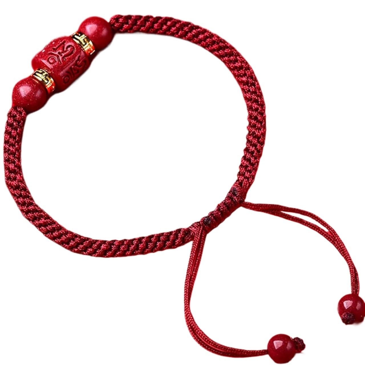 YNIYUJKL Bracelets,Lucky Charm,Feng Shui Wealth Red Cinnabar Bracelet For Women Cinnabar Six-Character Mantra Transfer Bead Bracelet Lucky Braided Bracelet Adjustable Unisex For G,Red
