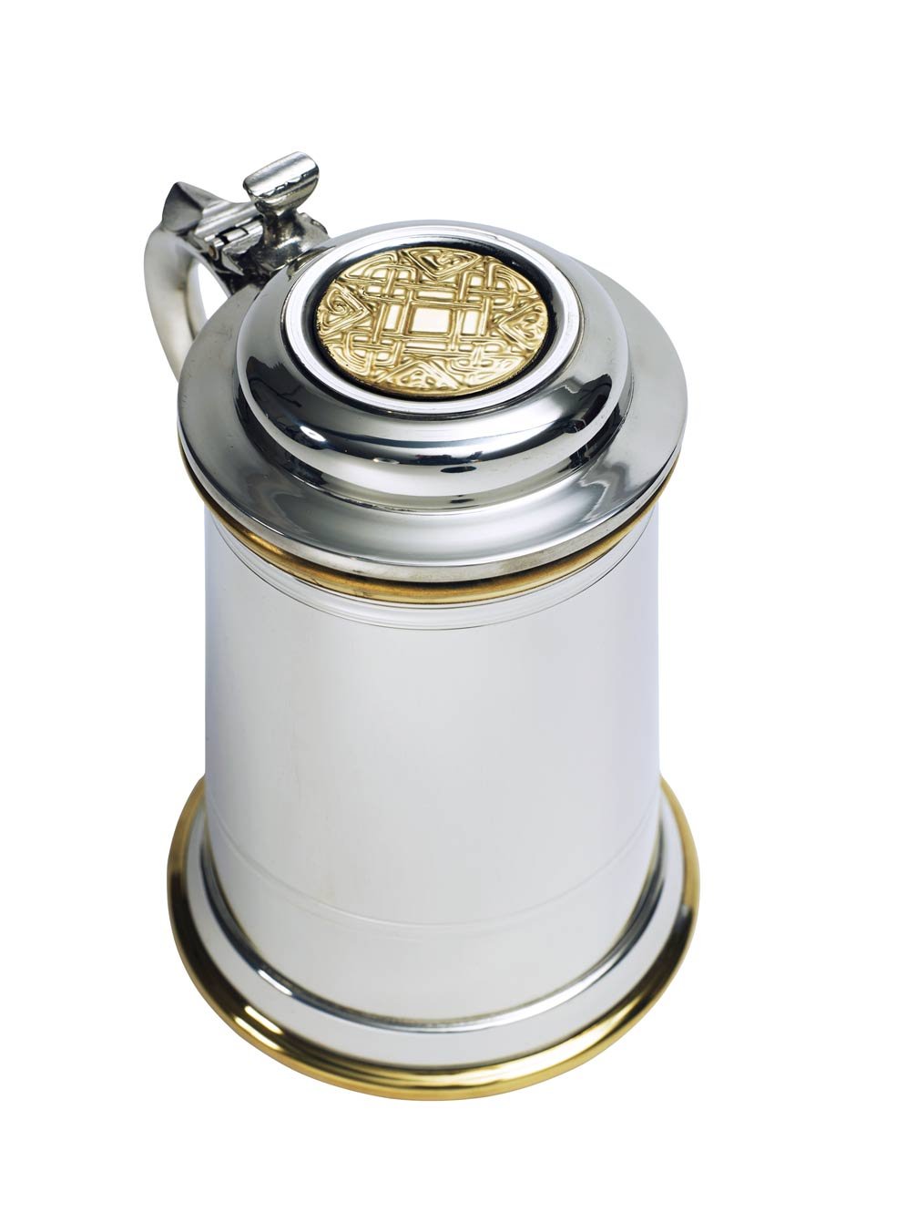 Wentworth Pewter - Heavy lidded "Celtic Gold" 1 pinta peltro e ottone boccale, Stein, boccale di birra