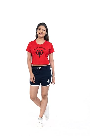 Women Cotton Printed Crop Top & Hot Pants, Gym, Cycling, Running, Sports, Yoga Shorts Set