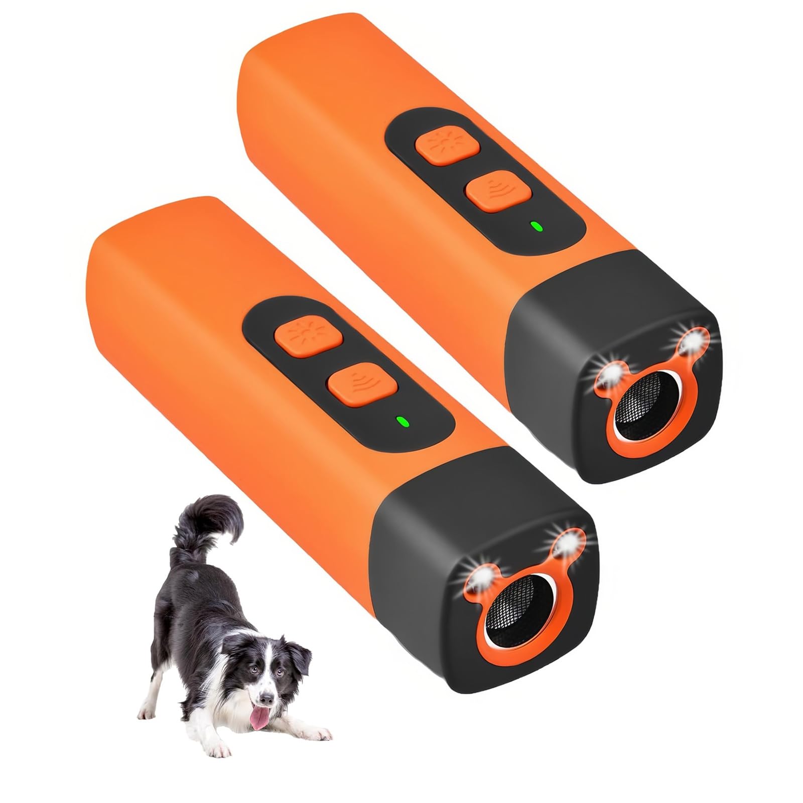 Lot de 2 répulsifs à ultrasons pour chiens avec 3 fréquences réglables - Lampe torche LED - Bouchon d'aboiement rechargeable - Portable - Pour chiens et animaux domestiques - Intérieur et