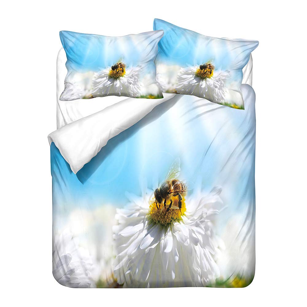 Ensemble de literie microfibre douce et respirante avec housse de couette motif marguerite