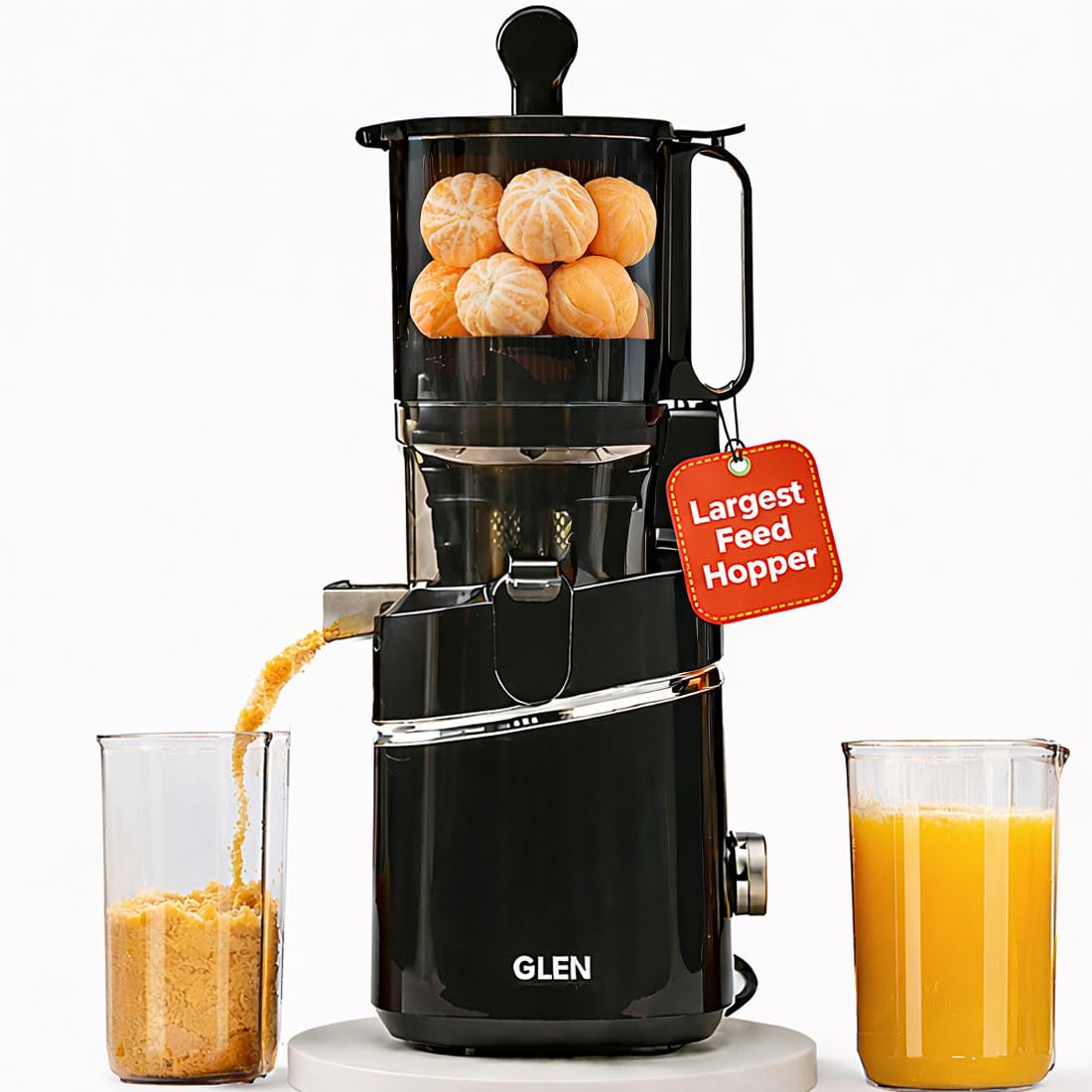 Glen Hopper Slow Juicer Machine Electric, 130mm Large Feed, 1L Juice & 0.9L Pulp Cup, 3 Size Filter, Low Noise RMP,Cold Press Fruit & Vegetable Juice Extractor for Home, Easy Clean, 250W - SA-4016HSJ-image-0