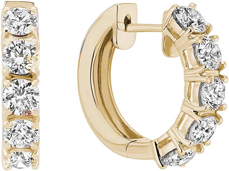 1/4-1carat (ctw) 14K Gold Real Round Cut White Diamond Ladies Huggies Hoop Earrings