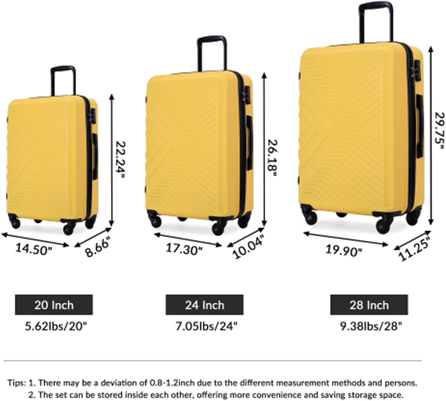 Travelhouse Hardshell Luggage Set,3 Piece Hardside Suitcases with Spinner Wheel,Lightweight Carry-on luggage with TSA Lock