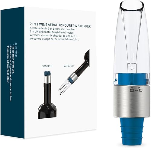 KITCHENDAO Vertedor y tapón 2 en 1 aireador de vino, aireador de aire de vino de alta calidad, dispensador de boquilla sin goteo ni derrames, sin