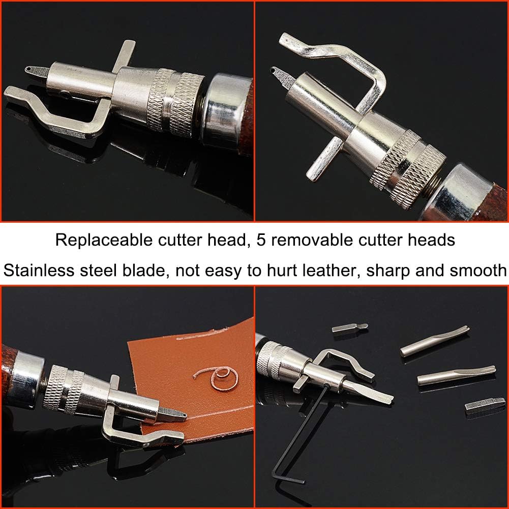 CJRSLRB 7Pcs Adjustable Stitching Groover and Creasing Edge Beveler, 7 in 1 Leather Skiving Grooving Tools, Leather Working Tools Kit