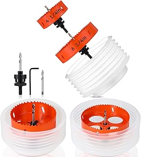4-1/4 Inch & 6-1/4 Inch Hole Saw for Recessed Lights and Can Lights Drill Hole Cutter with 2 Dust Bowl Dust Collection Construction Kit for Wood Ceiling Plastic Metal Drywall(Orange)