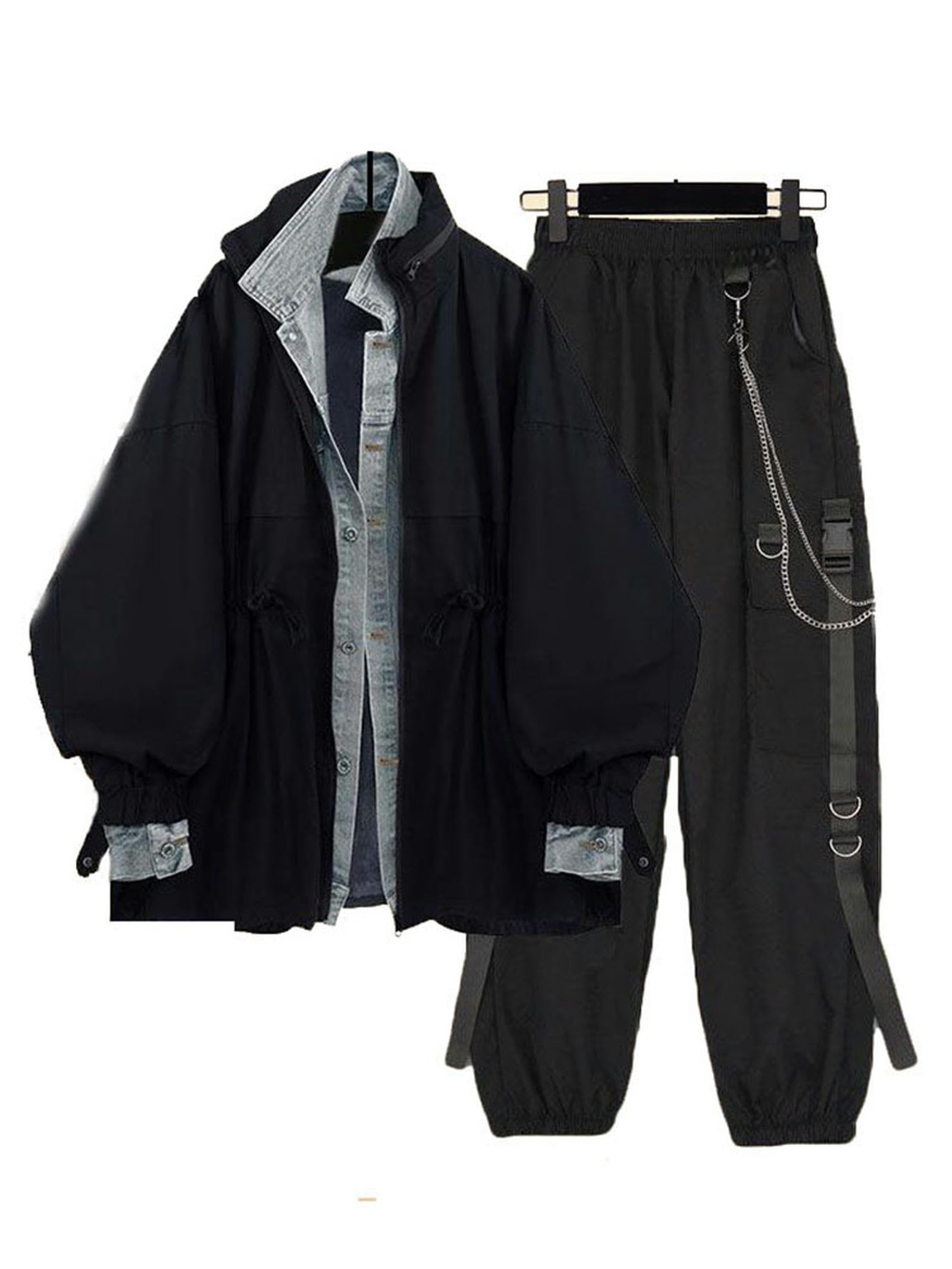 Ensemble Pantalon Deux pièces Unisexe, Streetwear, Ample, Faux Manteau Deux pièces, Veste + Beau Pantalon Cargo, Veste-XL, Automne Hiver