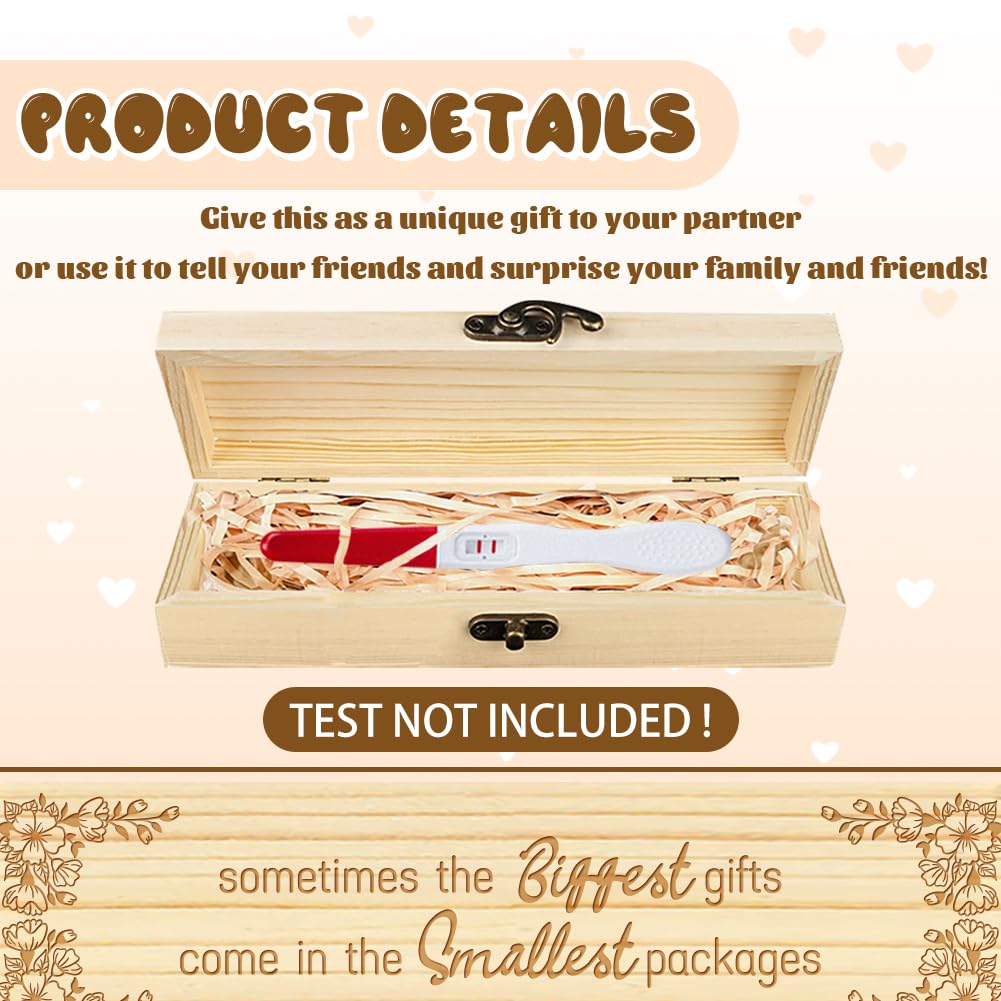 CHGCRAFT Coffret Cadeau en Bois avec Motif de Coin Fleuris pour Test de Grossesse avec Ruban en Raphia et Cadenas pour Annonce de Grossesse pour Papa et Mari 8x2x1.2 pouce