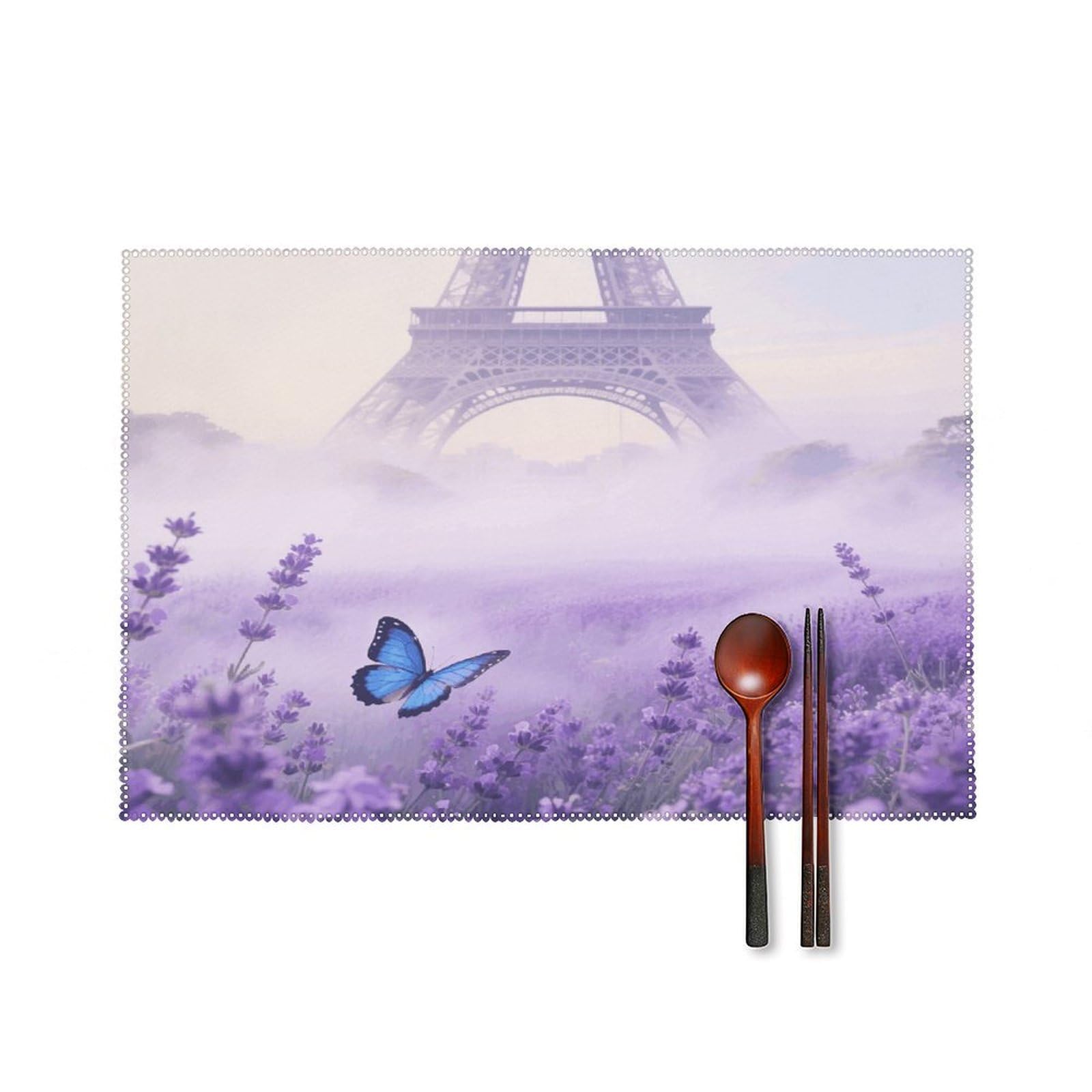 Flower Eiffel Tower Placemats Set of 4 Heat Resistant Non-Slip Place Mats for Dining Table Washable Placemat Wipeable Dining Table Mat Canvas Place Mats Dining Table Decor
