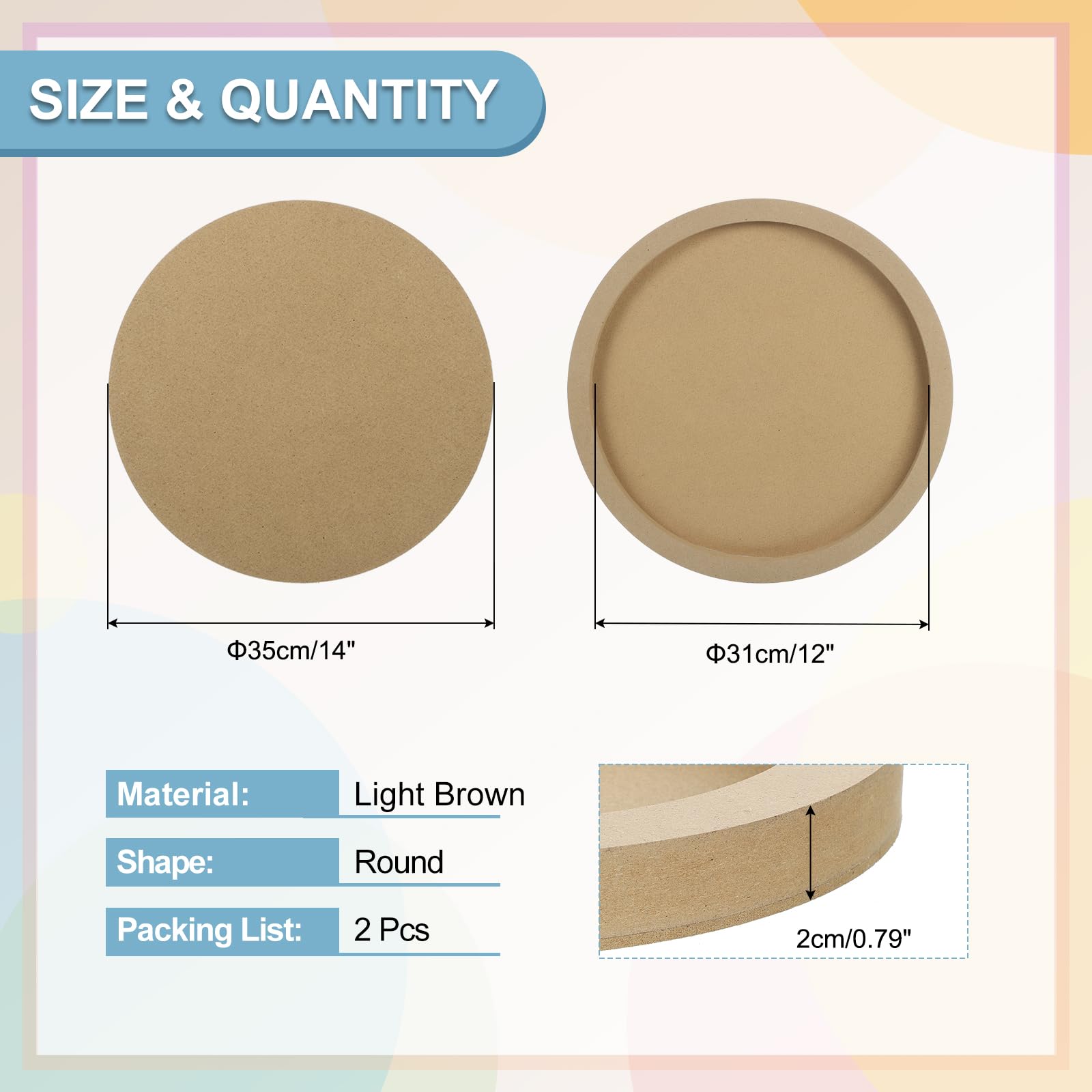 MECCANIXITY 2 Pack Wood Canvas Boards, 14 Inch Art Canvases Round Unfinished Wood Panel for Painting, Crafts, DIY Projects, Pouring Art