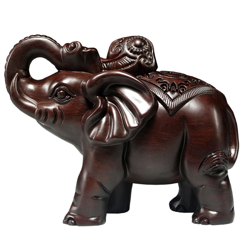 ATREDESES Office Decor Wooden Carving Elephant Ornament Home Living Room TV Cabinet Wooden Elephant Decorative Crafts Home Decor(7.87in)