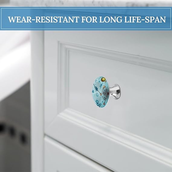 2 Pack Abstraction Biology Chemistry Cabinet Knob Stainless Steel Drawer Pull with Screws Round Cabinet Handle 1.1 Inch Hardware Decorative Knobs for Kitchen Furniture Cupboard