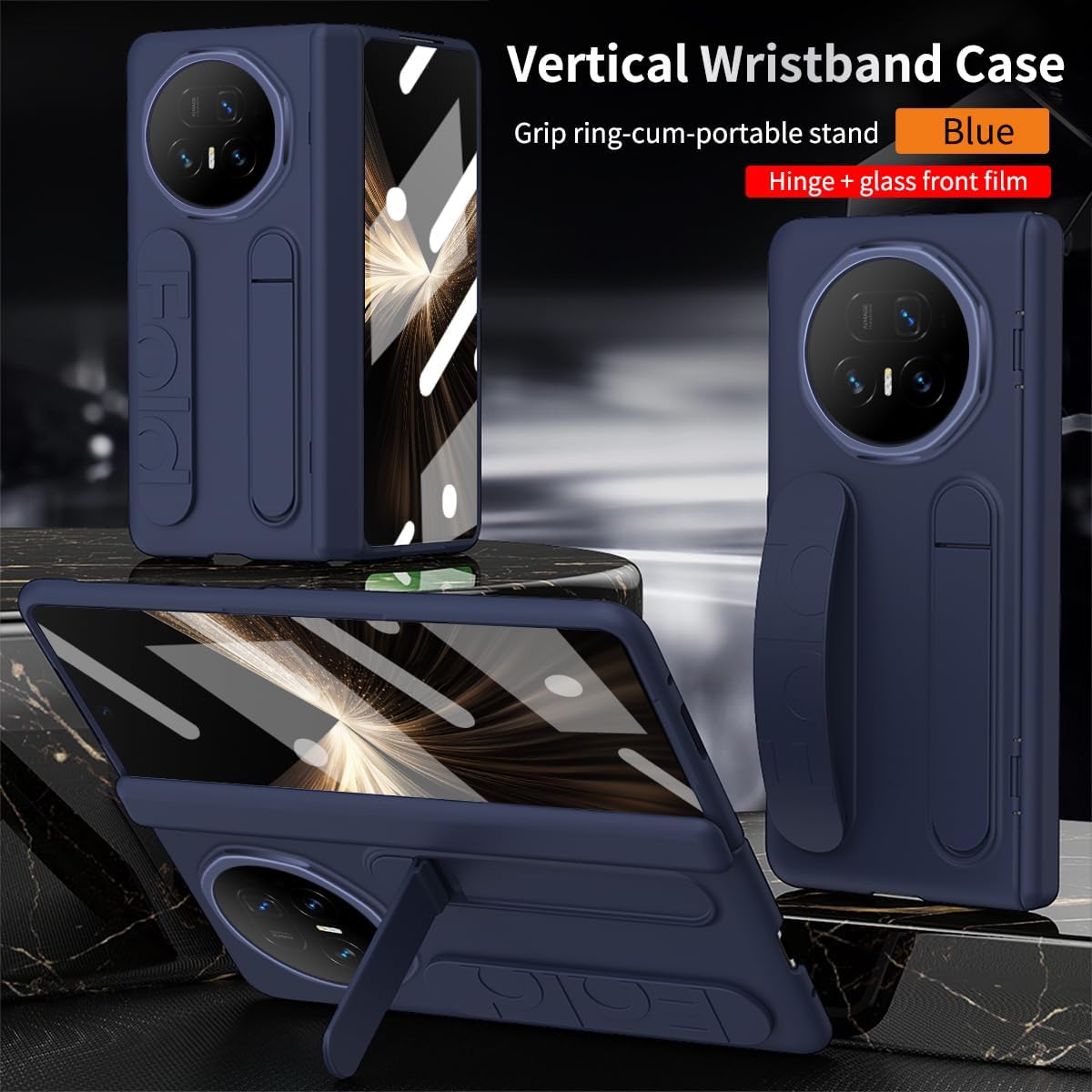 Compatible with Honor Magic V5 Case with Built-in Screen Protector & Hidden Kickstand, Hinge Protective Case Full-Body Shockproof Cover Compatible with Honor Magic V5 (Blue)