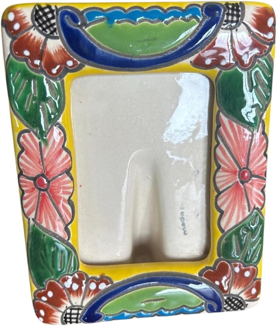 Mexican Talavera Picture Frame - 5x7 Colorful Hand-Painted Frame (fits 4.5" photos)- Unique Floral Design for Home Décor - Fits Photos Tall or Wide (Tall)