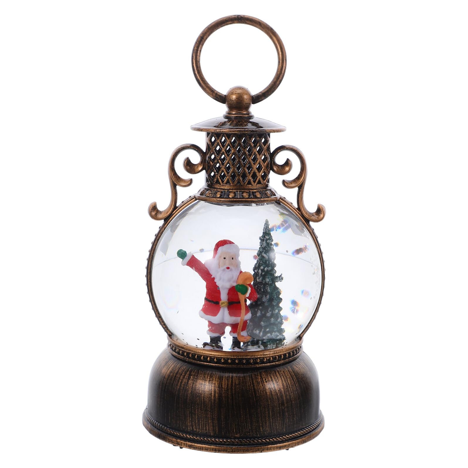 Linterna musical de Papá Noel con bola de nieve decorativa luz LED y purpurina para mesa
