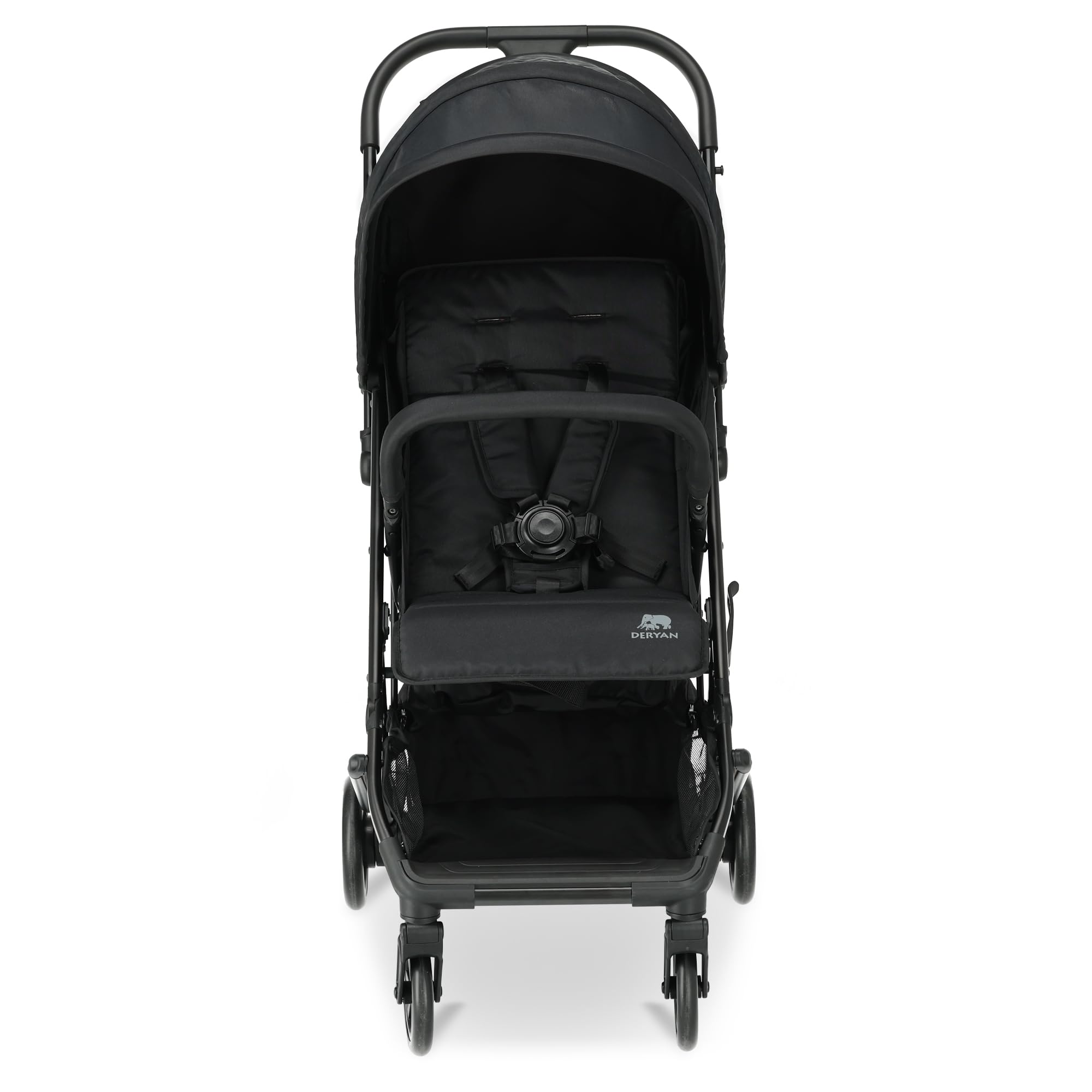 Deryan Easy, Passeggino 0+ Mesi-22 Kg, Passeggino Leggero con Chiusura Smart e Compatta, Capotte Estensibile con Trattamenti UV50+ Antipioggia, Regolabile, Poggiagambe, Nero