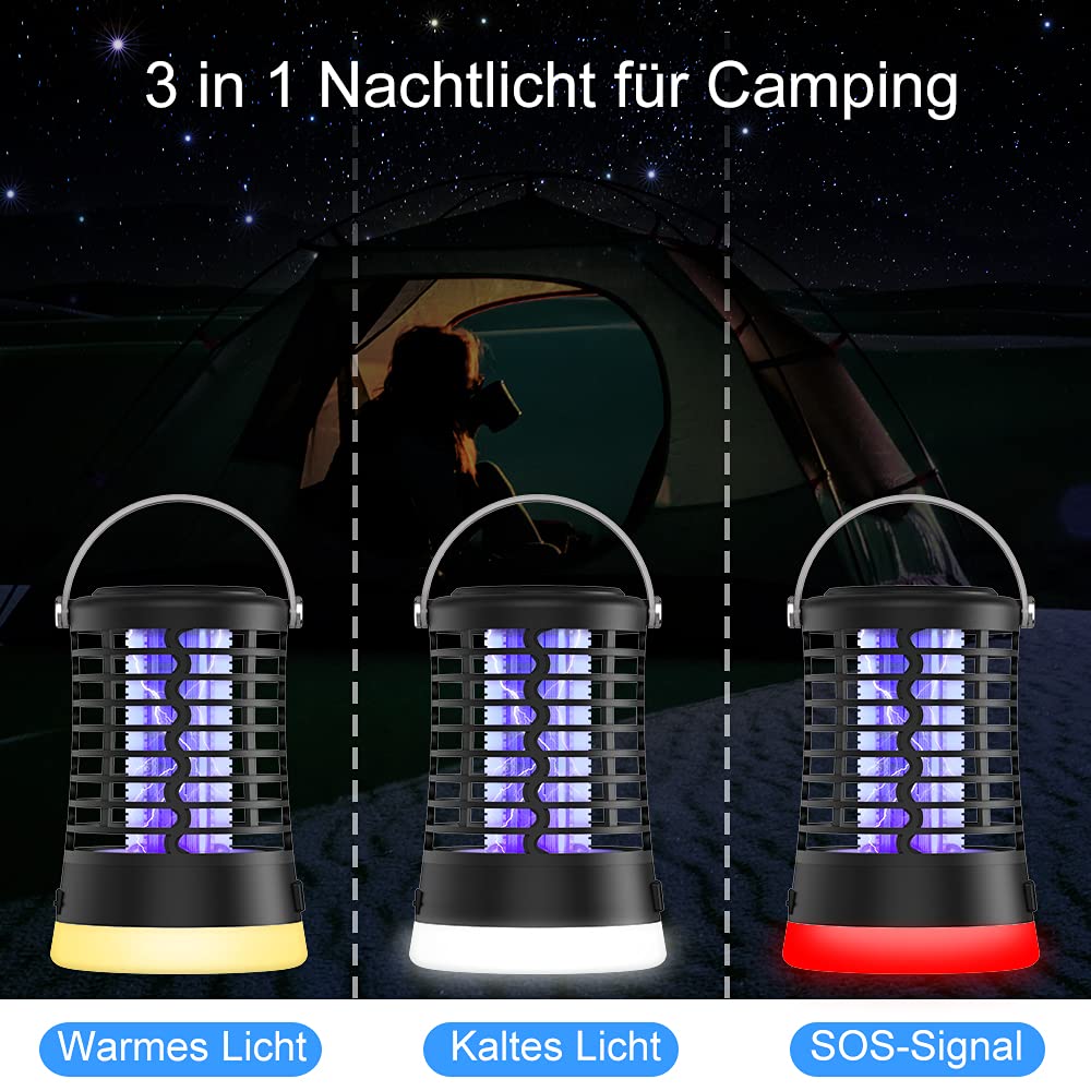 Destructeur d'insectes électrique, anti-moustiques, étanche IPX6, lampe à moustiques avec charge USB-C pour camping, jardin, balcon, chambre à coucher, piège à moustiques avec crochet de suspension