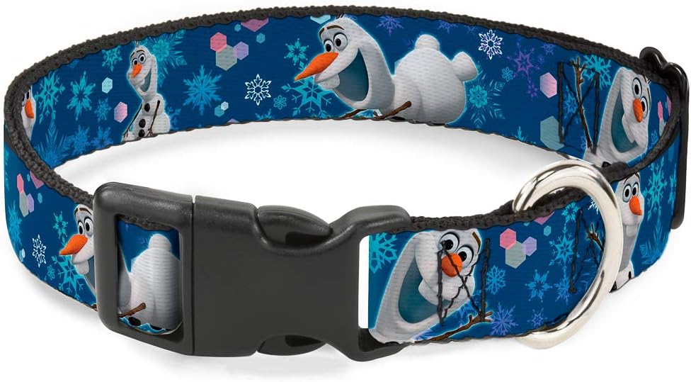 Buckle-Down Plastic Clip Collar - Frozen Olaf Poses/Snowflakes Blues - 1.5" Wide - Fits 13-18" Neck - Small