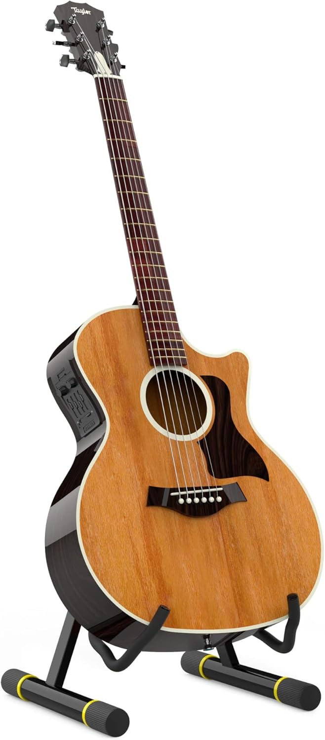 Acoustic guitar resting securely on the Monkey Loop Prime 03 Guitar Stand