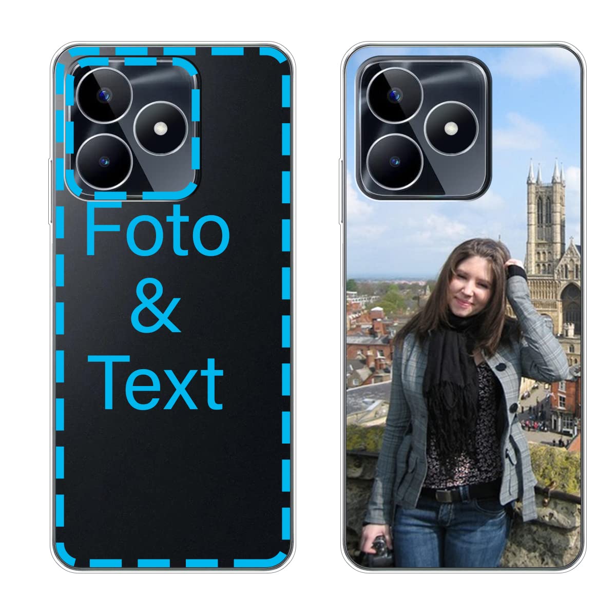 Sunrive Personalizzate Cover compatibile con realme C53 personalizzabile con Foto Testi Frase Logo Disegni e Grafiche Personalizzata, Bordo TPU + Design in Vetro Temperato Posteriore