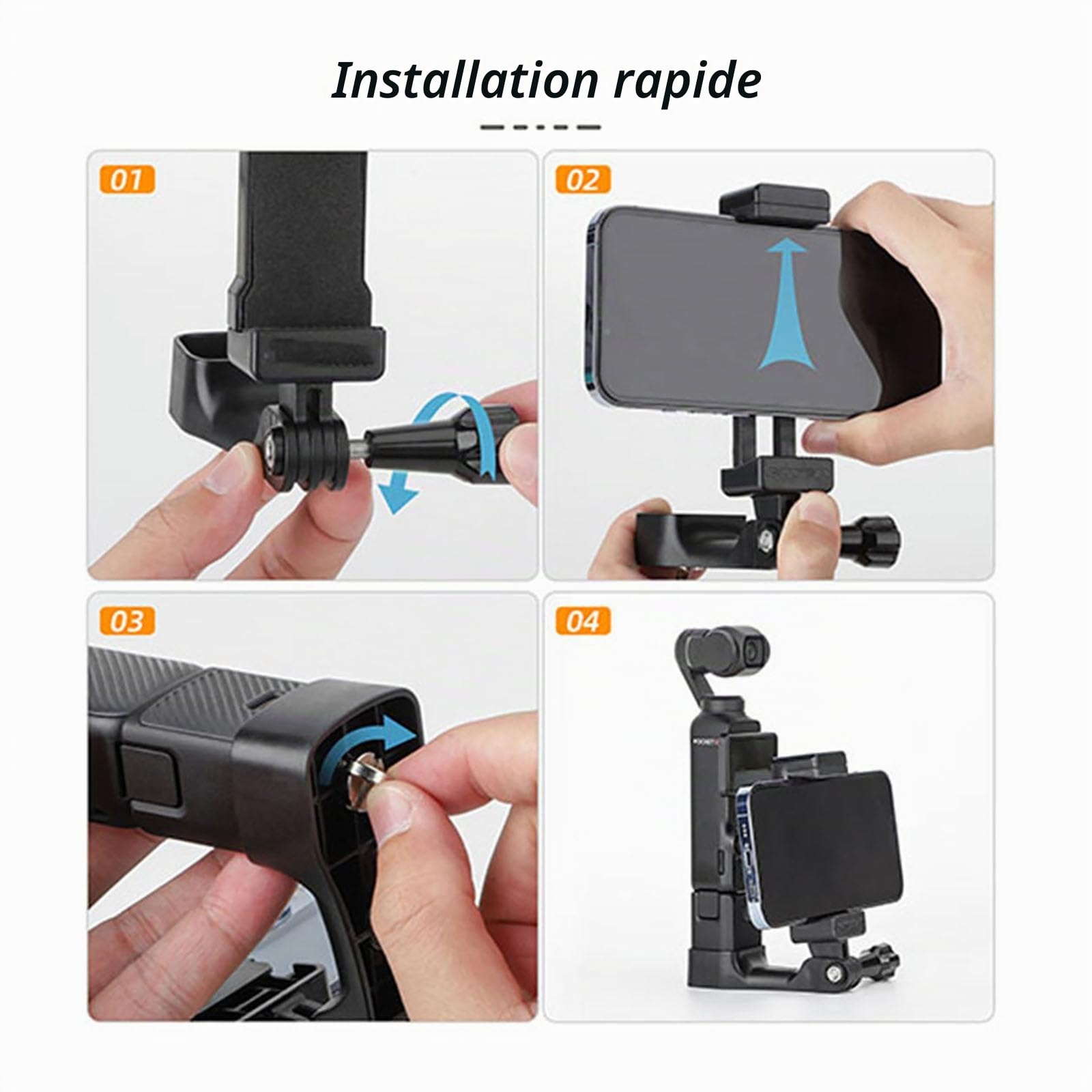 Support d'extension pour téléphone portable DJI OSMO Pocket 3, support avant de smartphone avec adaptateur à vis 1/4 compatible avec caméra Pocket 3