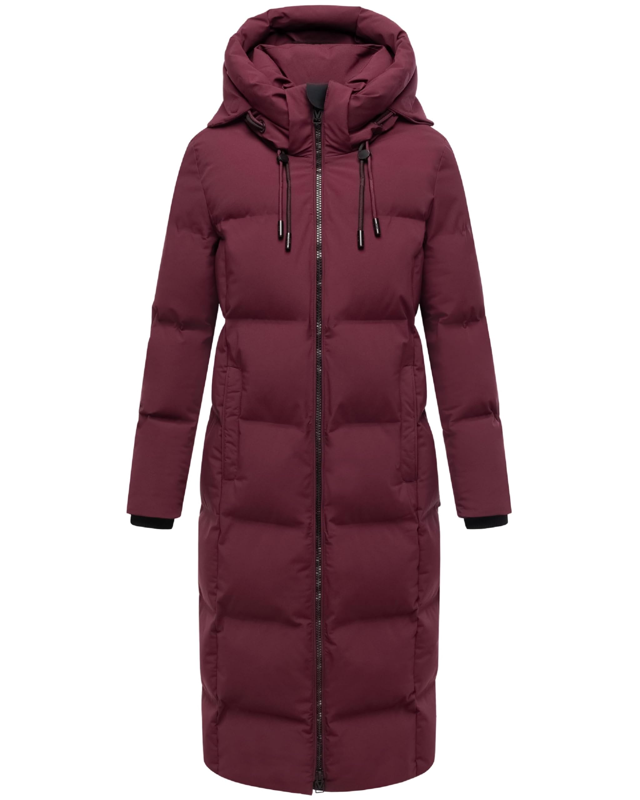Marikoo Women's Wine Red Extra-Long Winter Coat, Warm Quilted Coat With Removable Hood Tikoraa16, Xs-5Xl, M