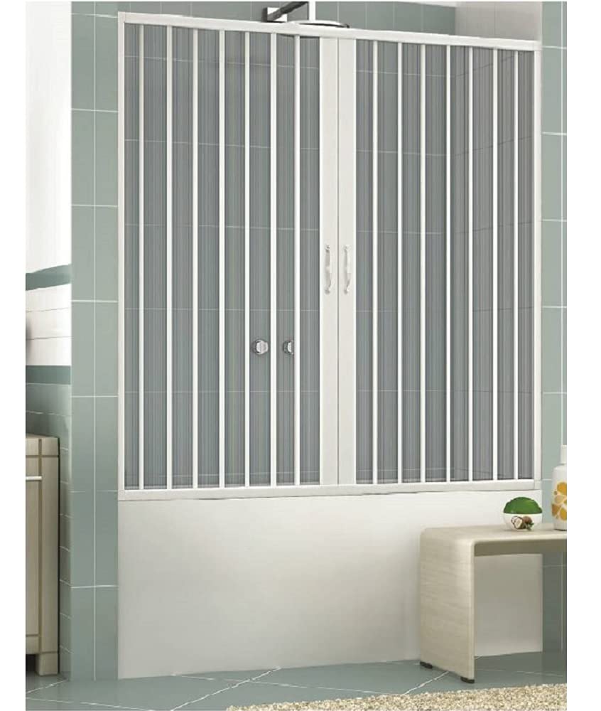 Badewannenabtrennung aus PVC Nische Breite 140-190 cm, Höhe 150 cm Modell ASIA, weiß, Duschkabine mit zentraler Öffnung mit zwei Falttüren, auch kürzbar (Breite 190 cm, Höhe 150 cm)