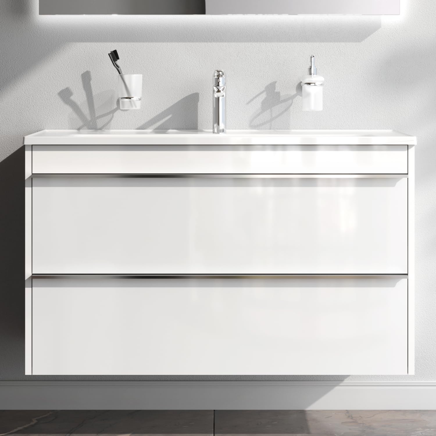 AM.PM HIT - Waschbeckenunterschrank Hängend mit Waschbecken, Badmöbel Set für Badezimmer & Gäste-WC, Waschtischunterschrank mit 2 Schubladen, Weiß glänzend (100/58 cm)