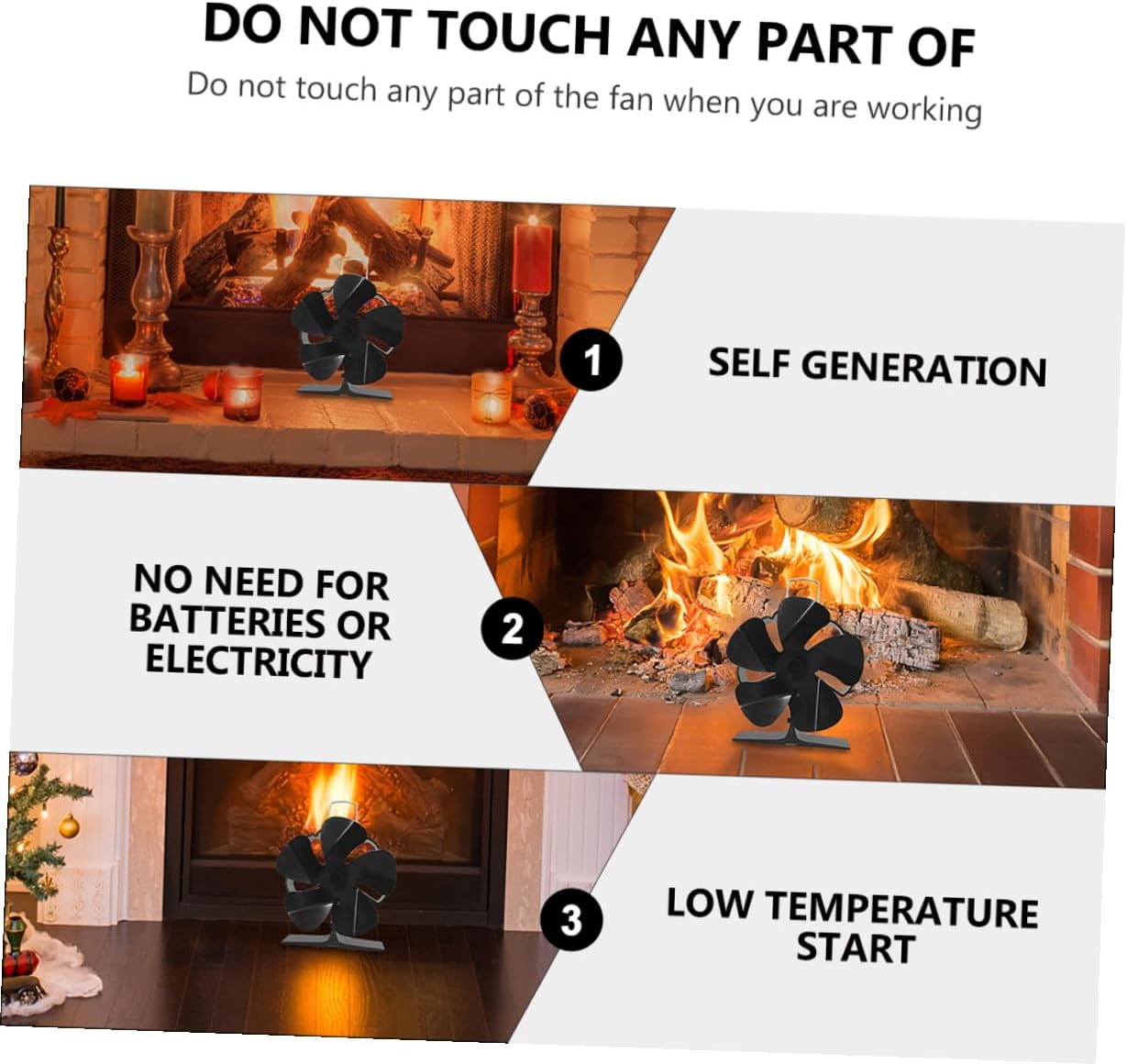 Mini 5-blade Silent Metal Stove Fan Heat Powered Fireplace Fan for Woodstove Heating, Black Compact Air Circulator for Home and Outdoor Use