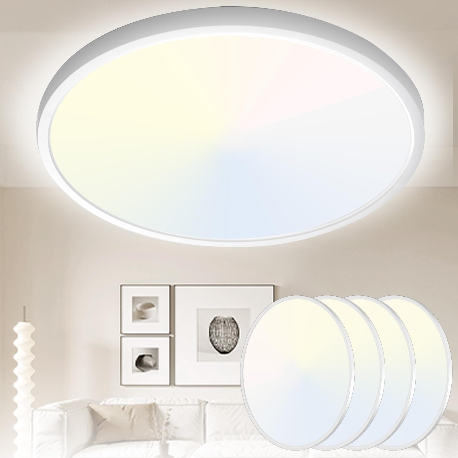 Yexati 40CM Plafonnier LED 36W 3200LM 6000K,4000K,3000K, IP54 Etanche Plafonnier Salle De Bain, Lampe de Plafond Rond,