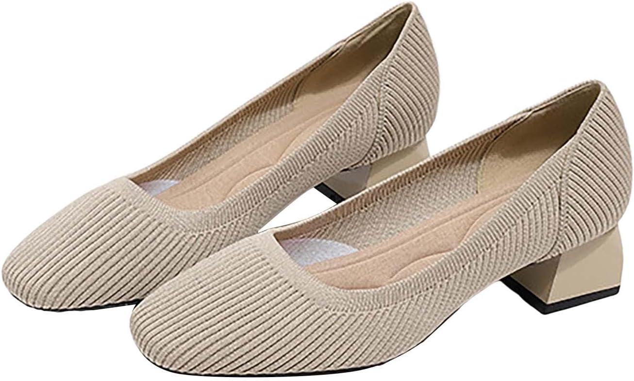 Low Heel Dress Shoes For Women Shallow Mouth Slip On Flying Weaving