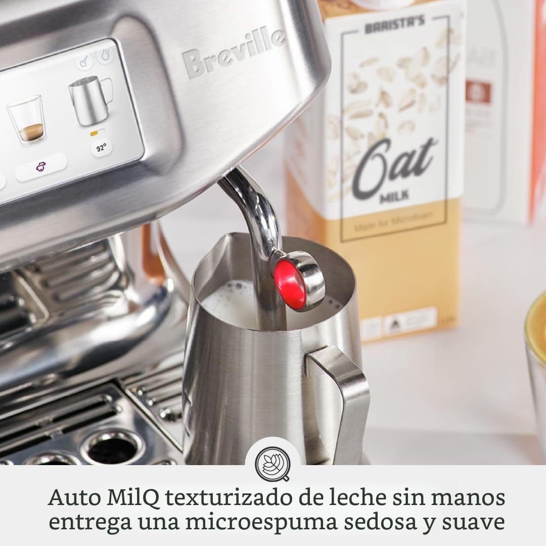 Breville The Barista Touch Impress - Máquina de espresso con molinillo y espumador de leche automático, cafetera espresso con apisonamiento asistido y pantalla táctil, máquina de capuchino y café con